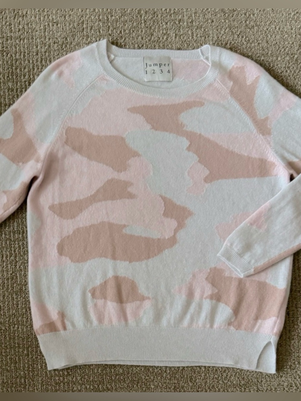 Jumper1234 100% Mongolian Cashmere Pale Pink Camouflage Crewneck Sweater